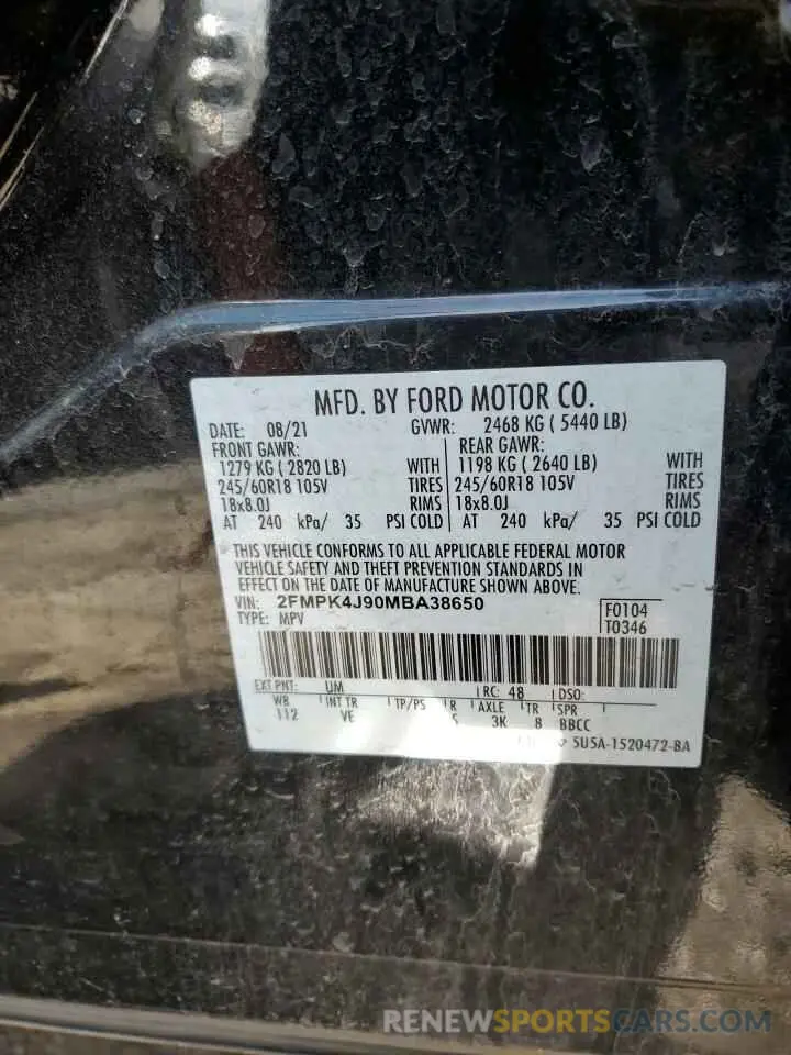 12 Photograph of a damaged car 2FMPK4J90MBA38650 FORD EDGE 2021