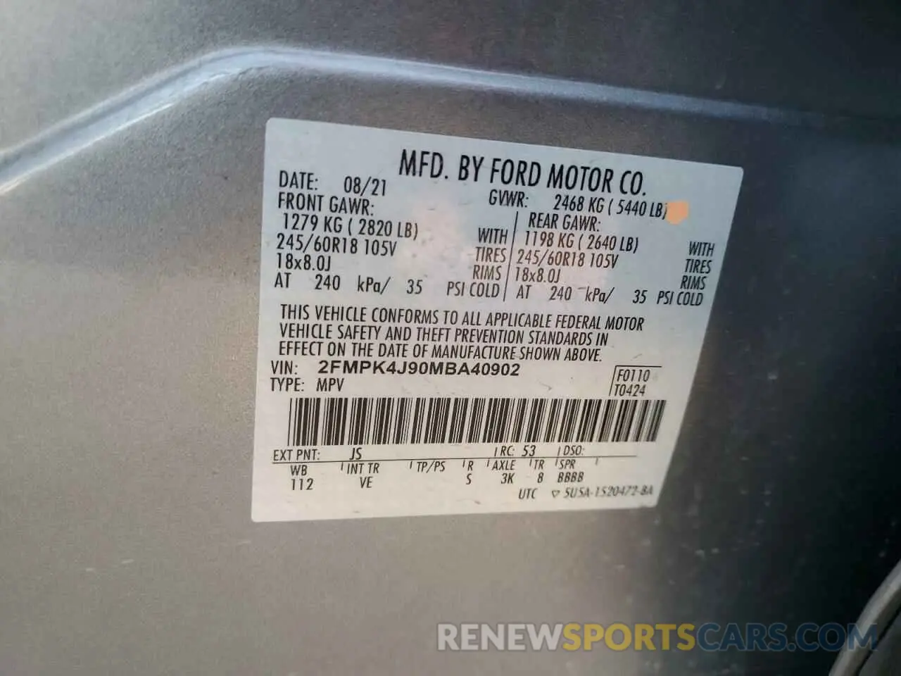 12 Фотография поврежденного автомобиля 2FMPK4J90MBA40902 FORD EDGE 2021