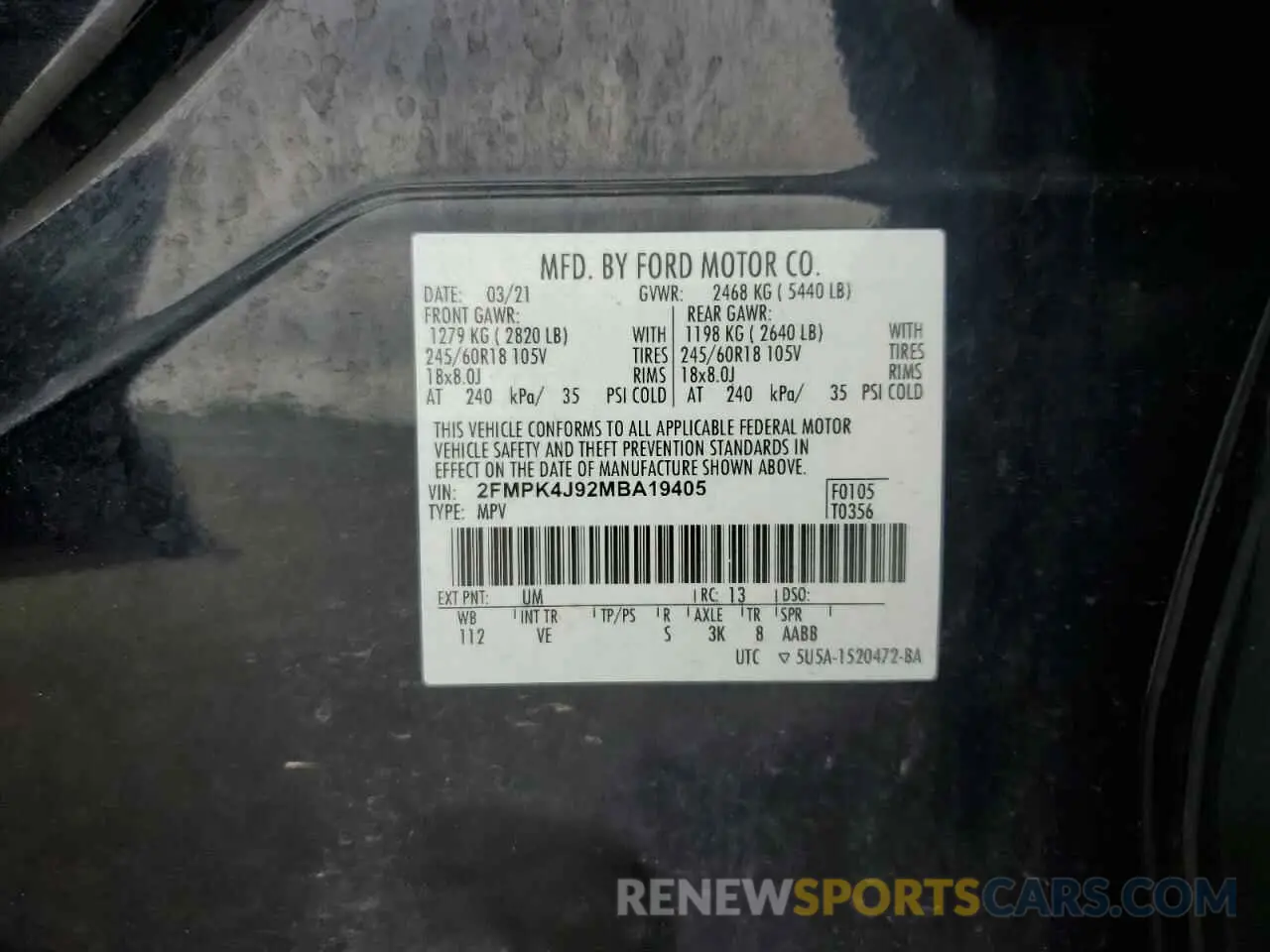 13 Photograph of a damaged car 2FMPK4J92MBA19405 FORD EDGE 2021