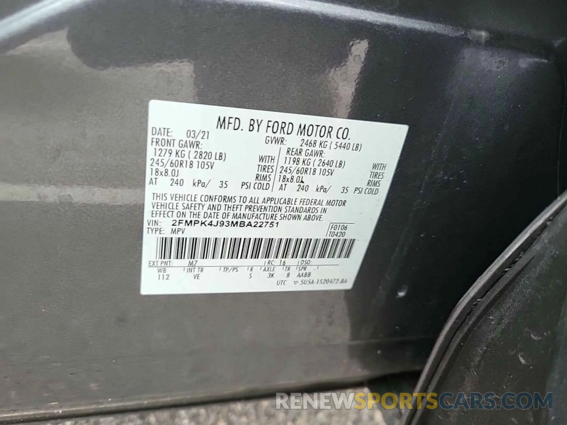 10 Photograph of a damaged car 2FMPK4J93MBA22751 FORD EDGE 2021