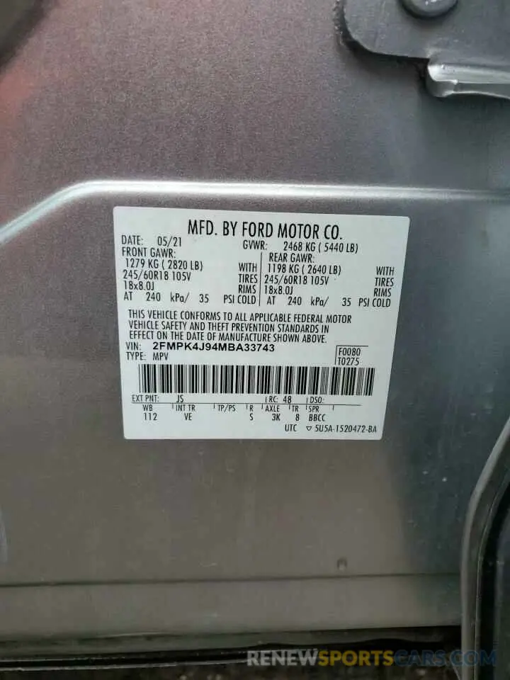 12 Фотография поврежденного автомобиля 2FMPK4J94MBA33743 FORD EDGE 2021
