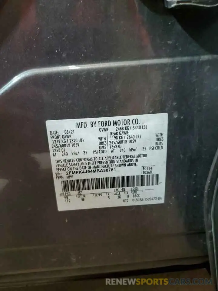13 Фотография поврежденного автомобиля 2FMPK4J94MBA38781 FORD EDGE 2021