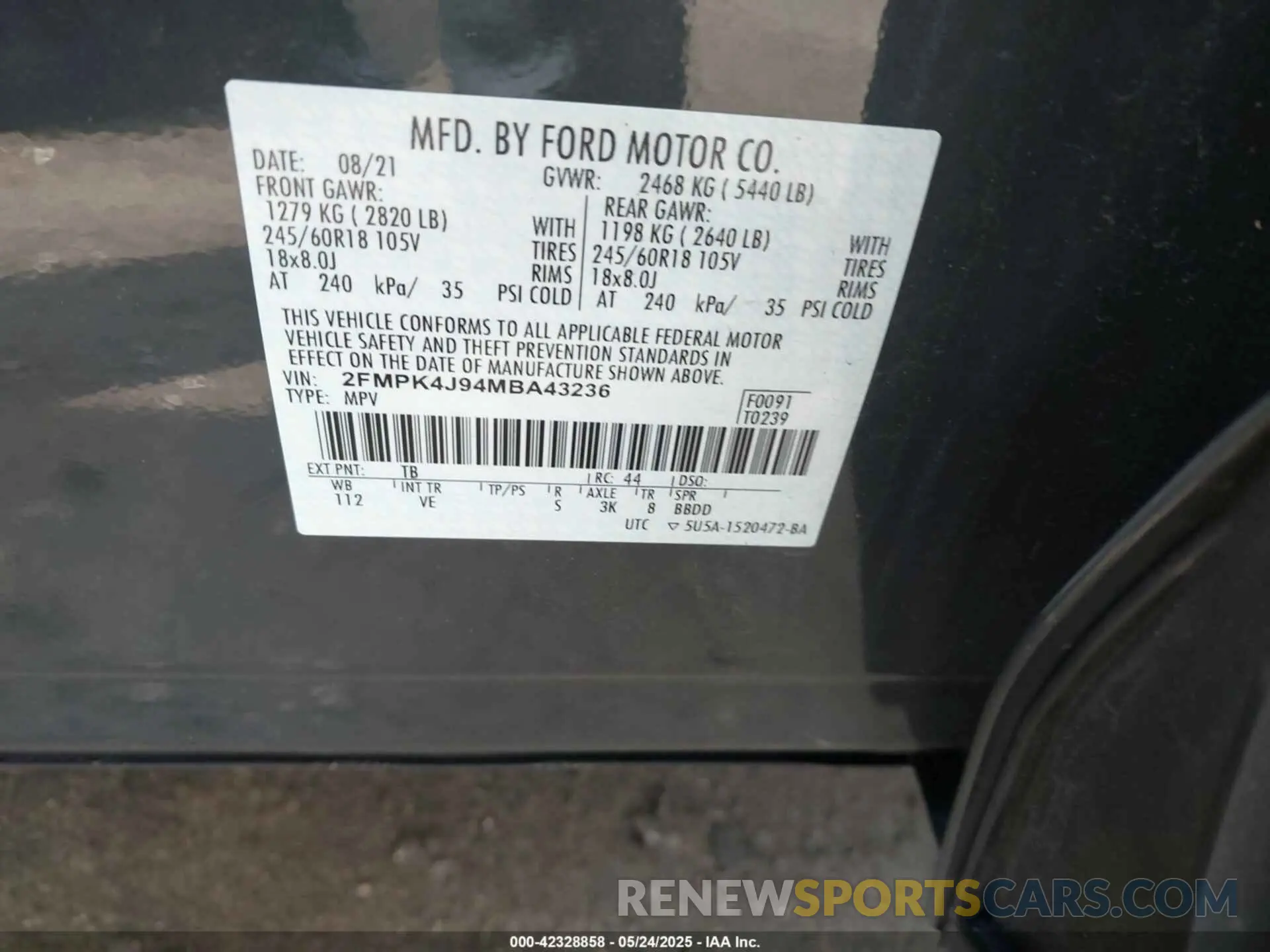 9 Photograph of a damaged car 2FMPK4J94MBA43236 FORD EDGE 2021