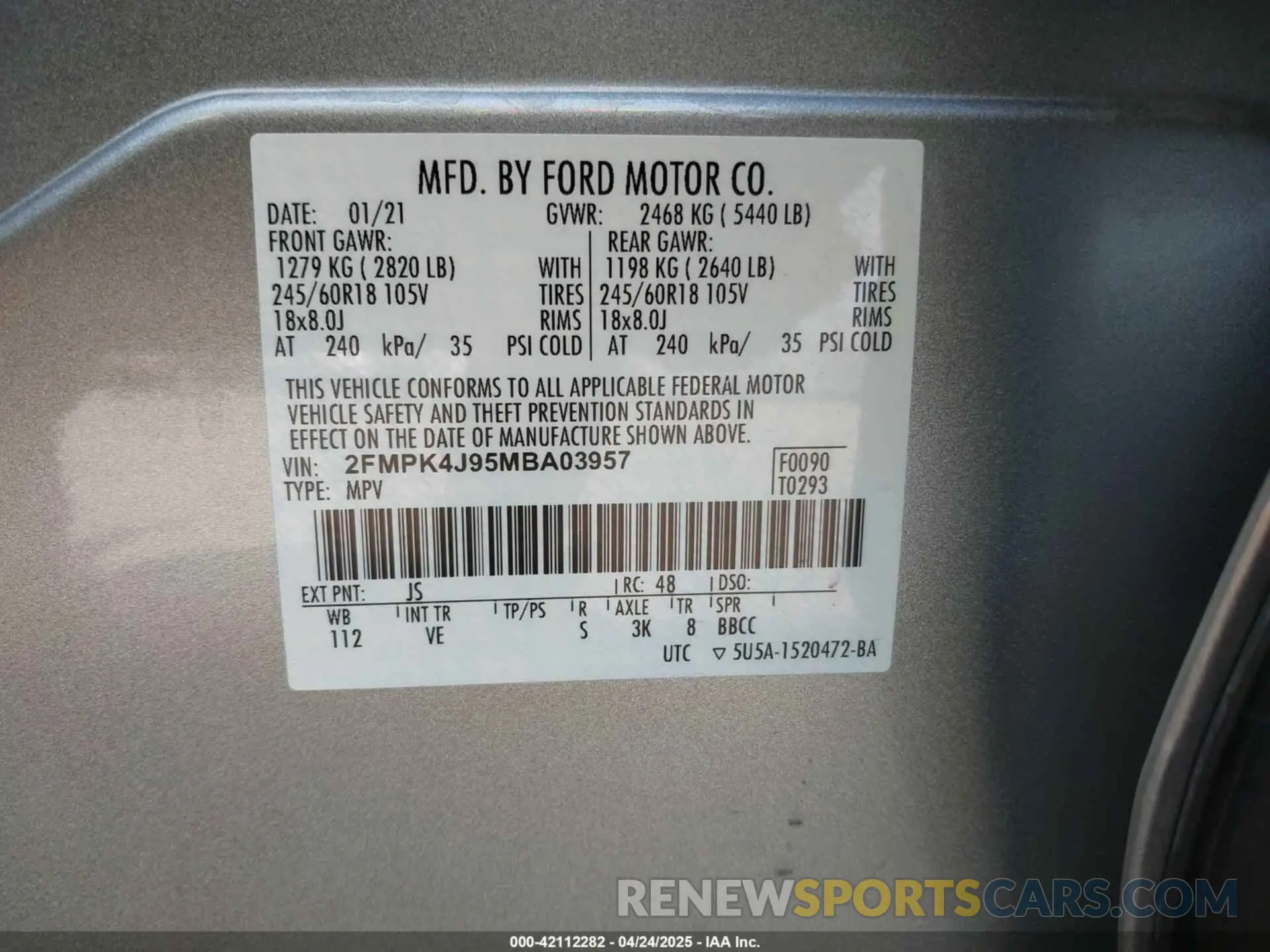 9 Photograph of a damaged car 2FMPK4J95MBA03957 FORD EDGE 2021