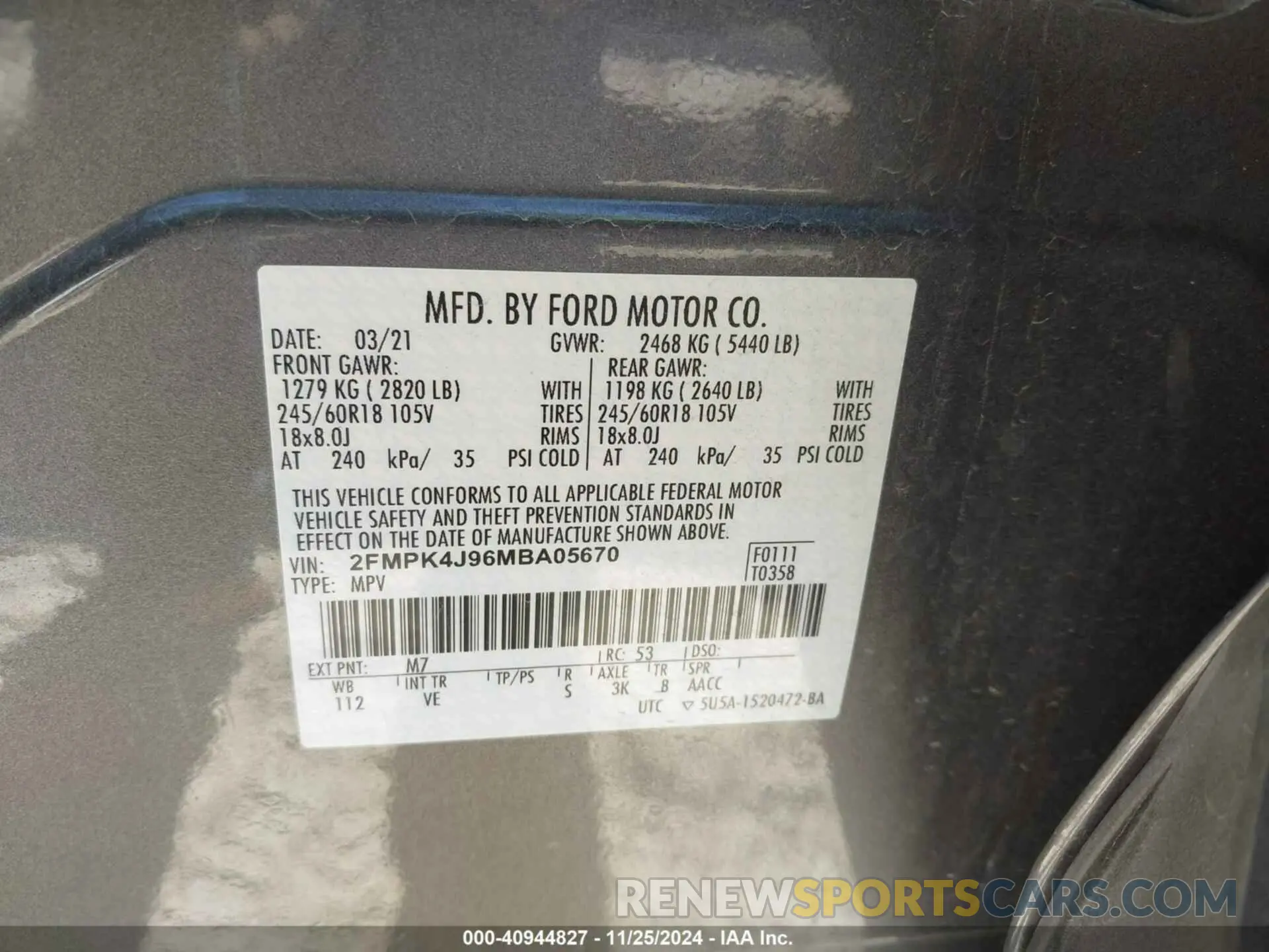 9 Фотография поврежденного автомобиля 2FMPK4J96MBA05670 FORD EDGE 2021