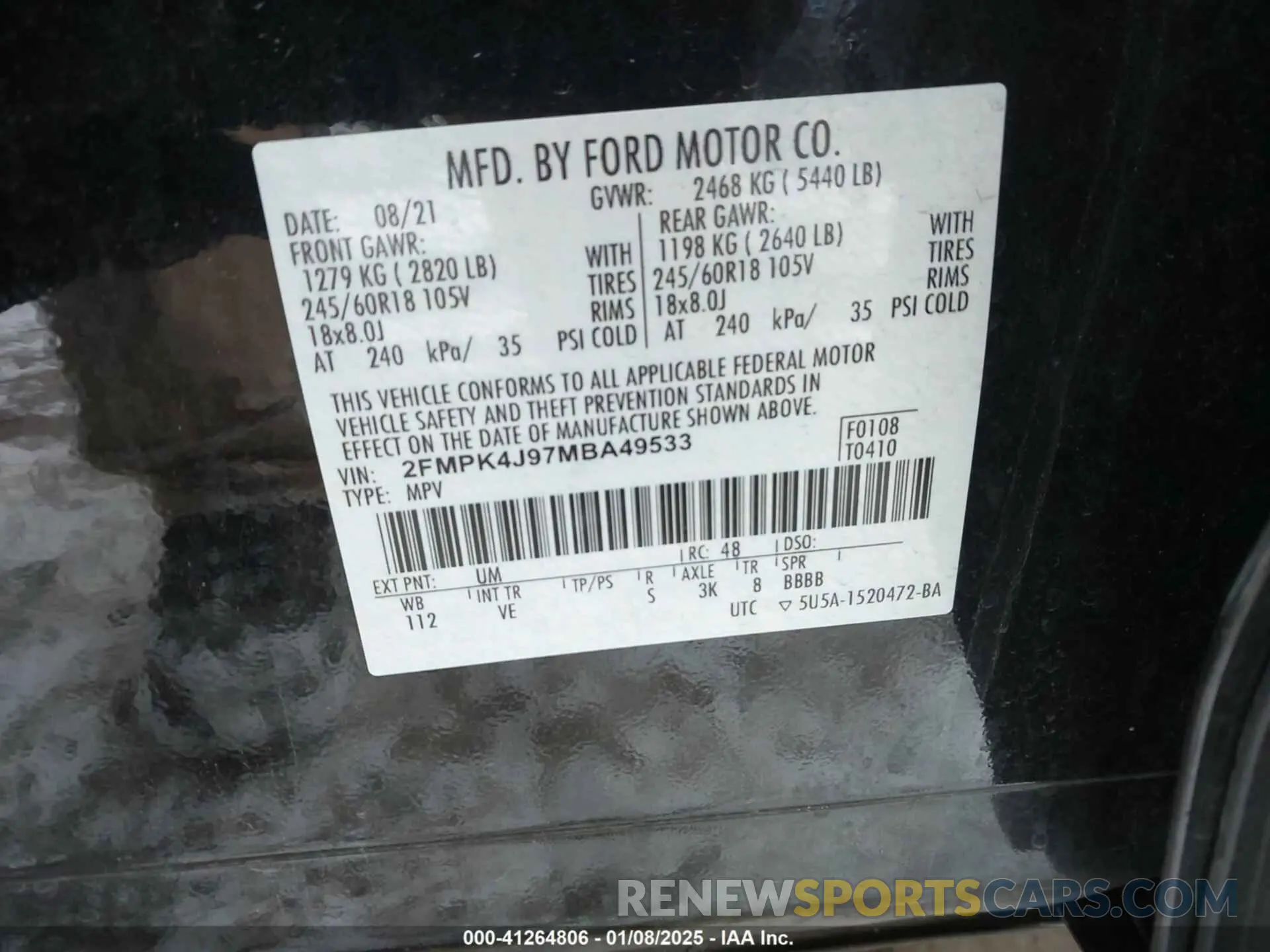 9 Photograph of a damaged car 2FMPK4J97MBA49533 FORD EDGE 2021