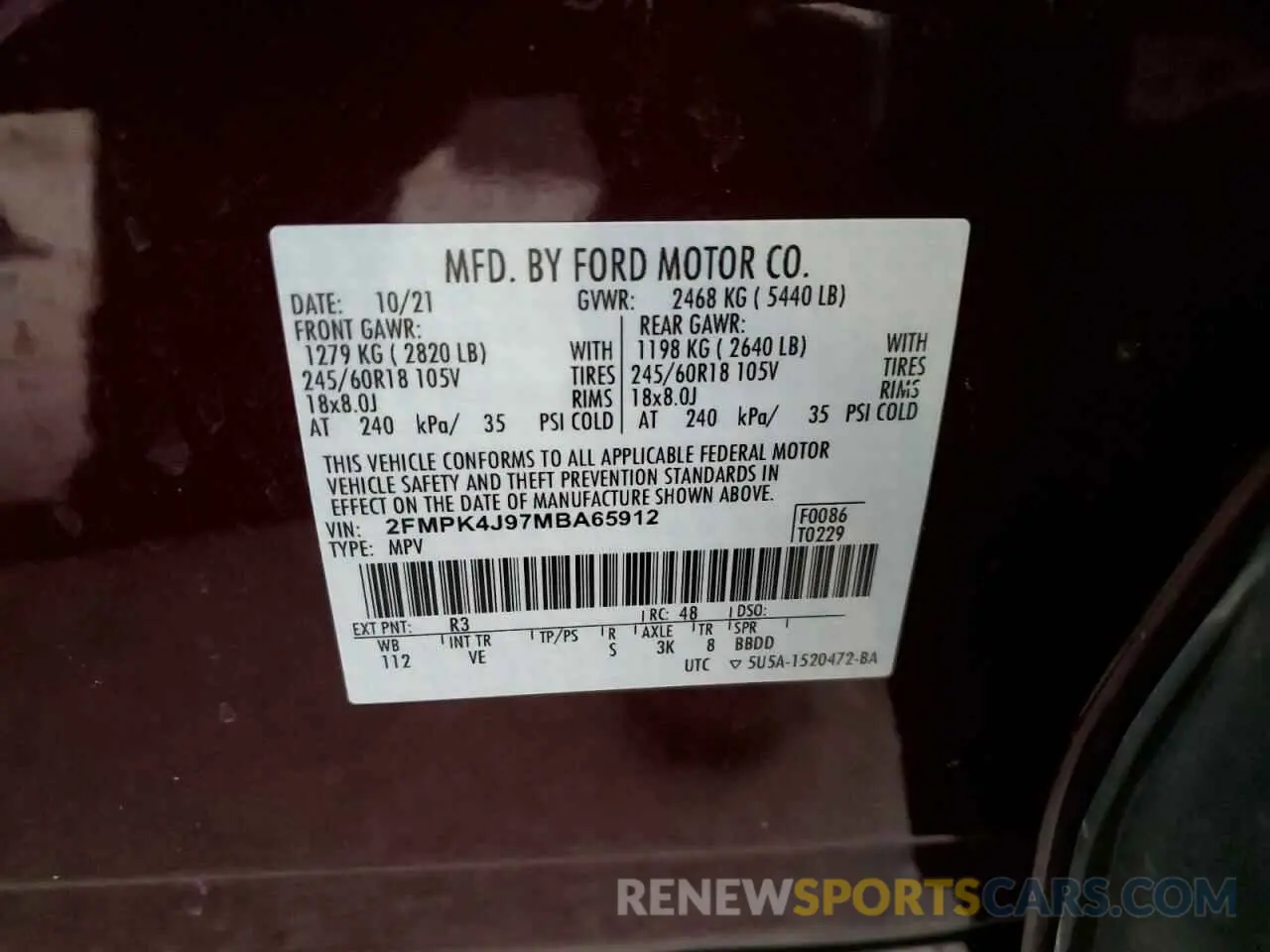 15 Photograph of a damaged car 2FMPK4J97MBA65912 FORD EDGE 2021