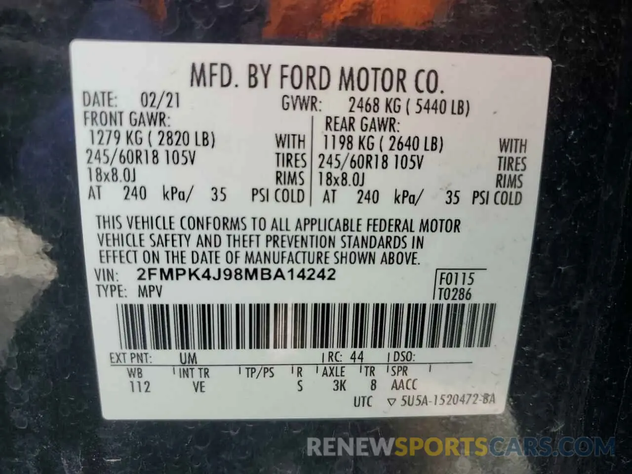 15 Фотография поврежденного автомобиля 2FMPK4J98MBA14242 FORD EDGE 2021