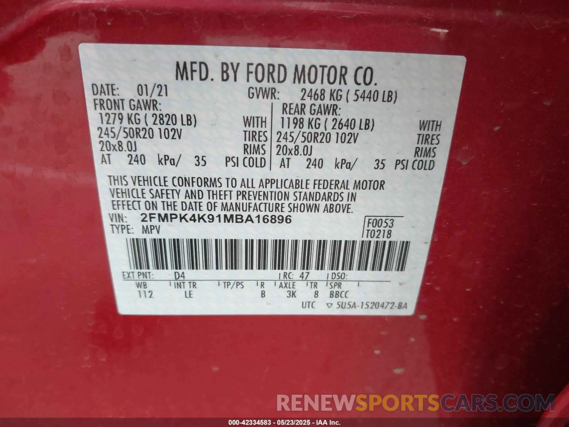 9 Фотография поврежденного автомобиля 2FMPK4K91MBA16896 FORD EDGE 2021