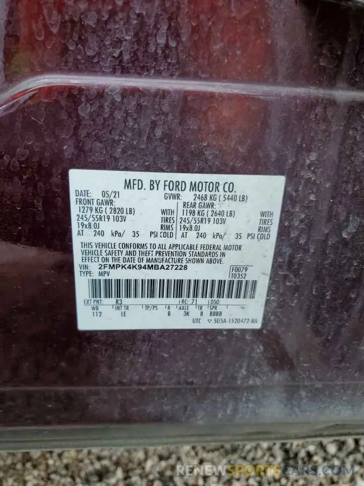 13 Фотография поврежденного автомобиля 2FMPK4K94MBA27228 FORD EDGE 2021