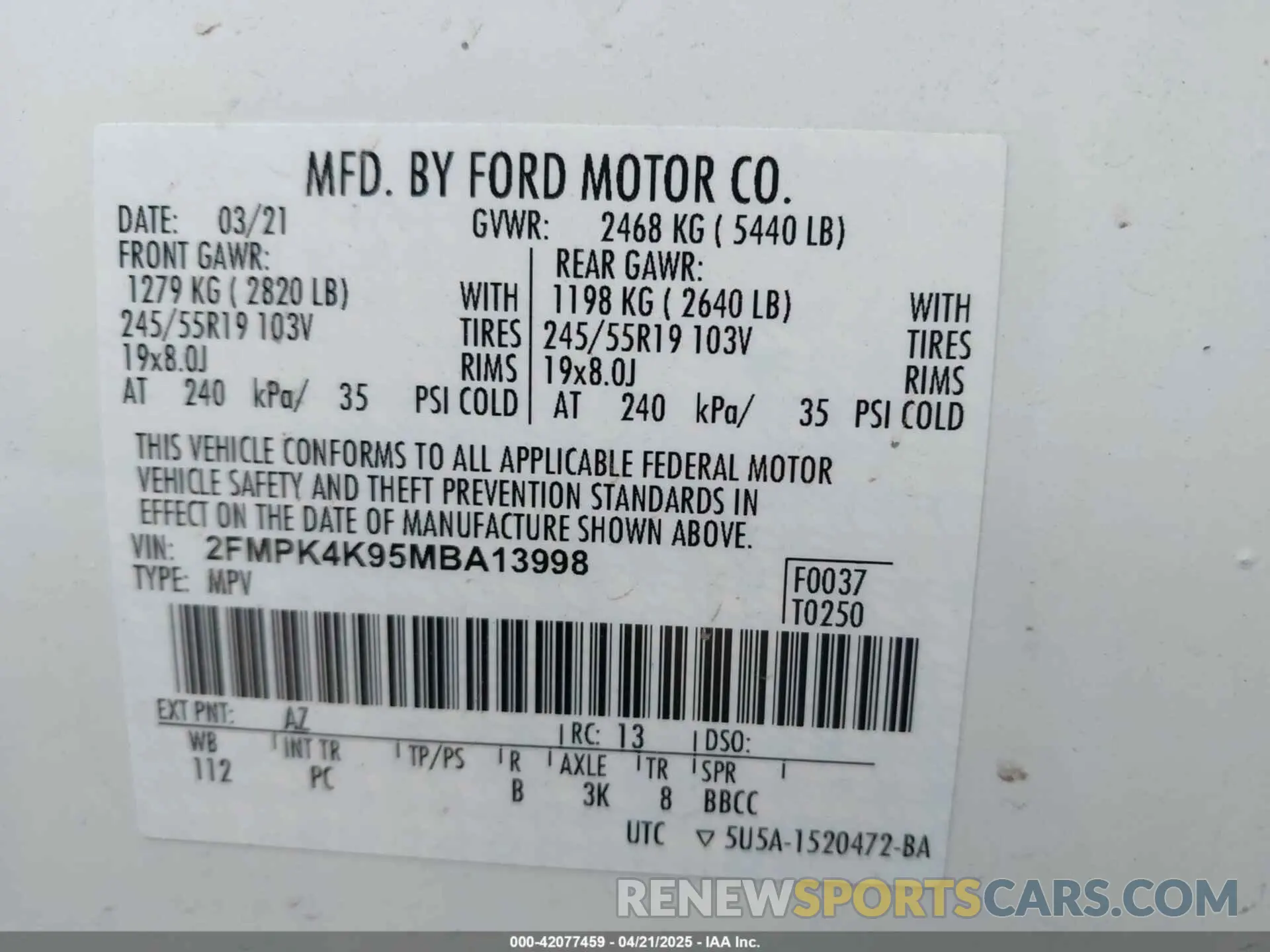 9 Photograph of a damaged car 2FMPK4K95MBA13998 FORD EDGE 2021