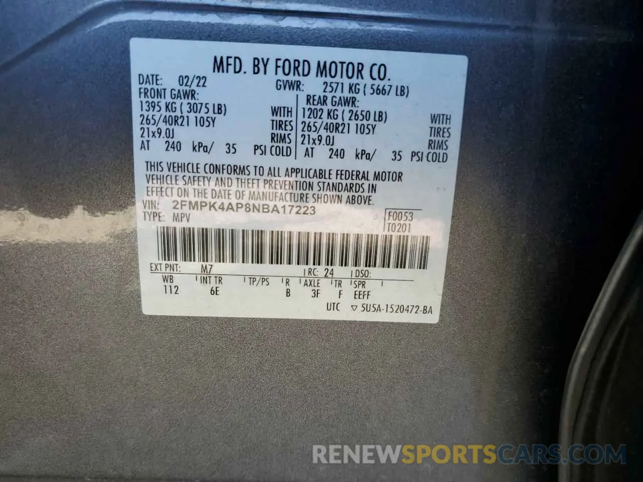 14 Фотография поврежденного автомобиля 2FMPK4AP8NBA17223 FORD EDGE 2022
