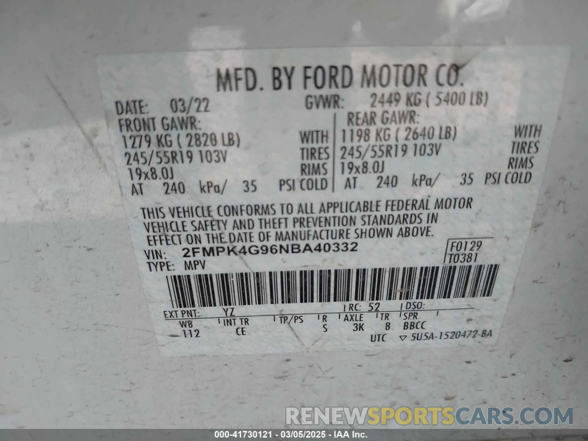 9 Photograph of a damaged car 2FMPK4G96NBA40332 FORD EDGE 2022