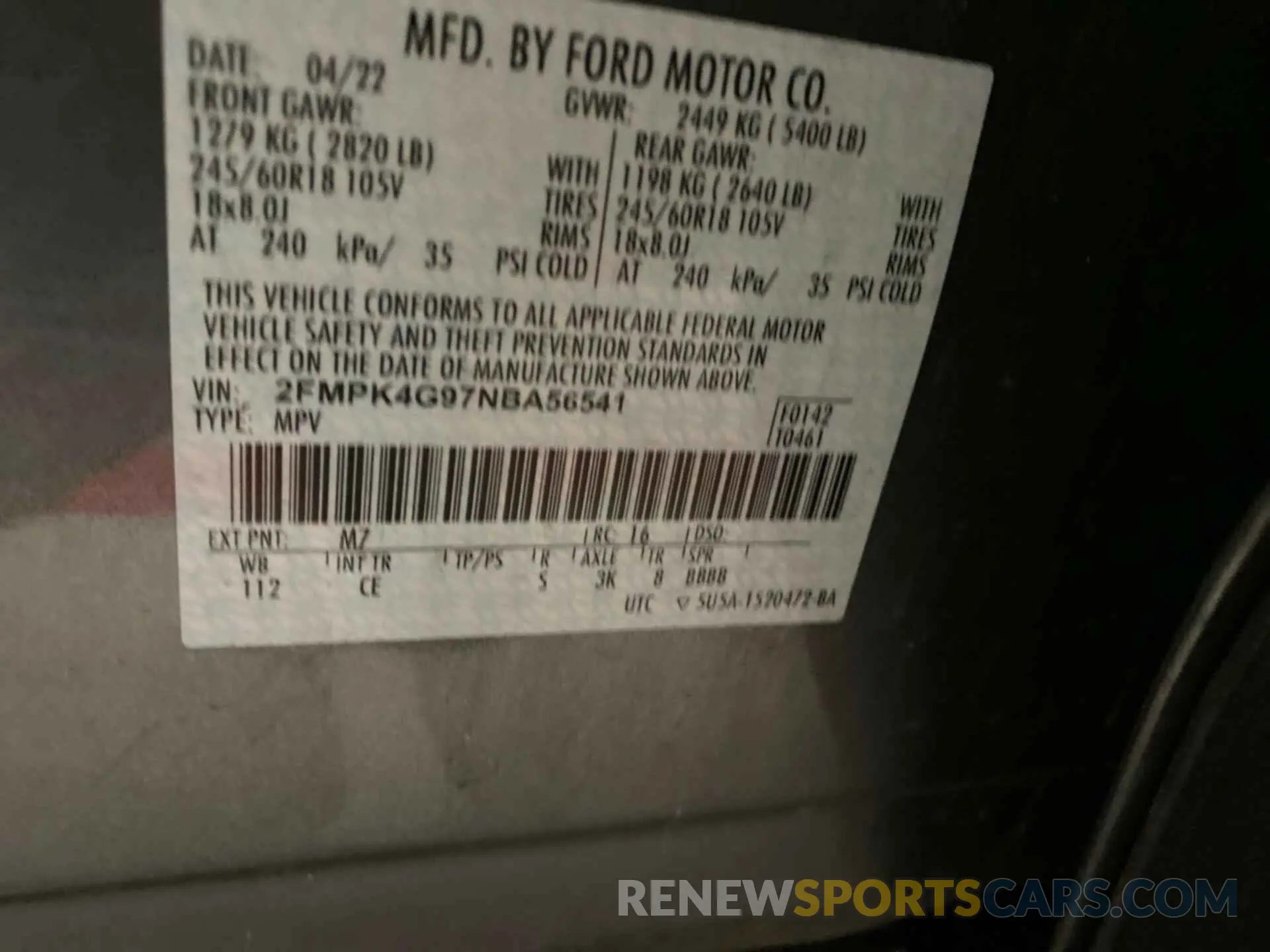 25 Фотография поврежденного автомобиля 2FMPK4G97NBA56541 FORD EDGE 2022