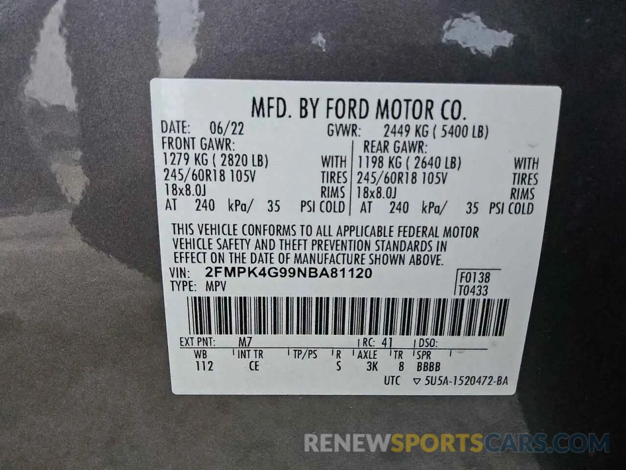 13 Photograph of a damaged car 2FMPK4G99NBA81120 FORD EDGE 2022