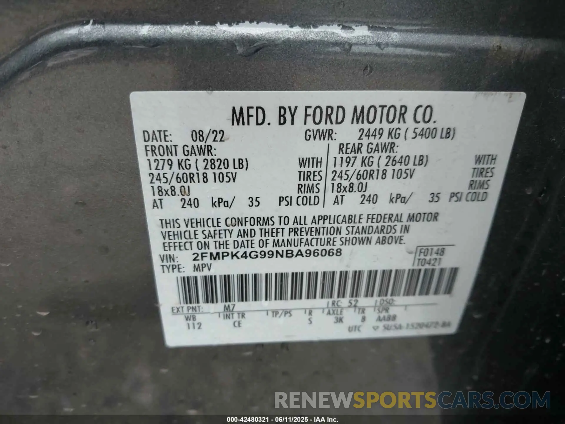 9 Photograph of a damaged car 2FMPK4G99NBA96068 FORD EDGE 2022