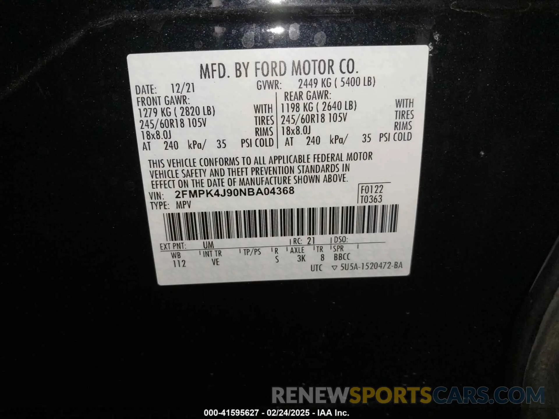9 Фотография поврежденного автомобиля 2FMPK4J90NBA04368 FORD EDGE 2022
