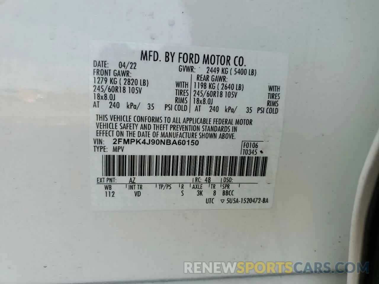 13 Photograph of a damaged car 2FMPK4J90NBA60150 FORD EDGE 2022