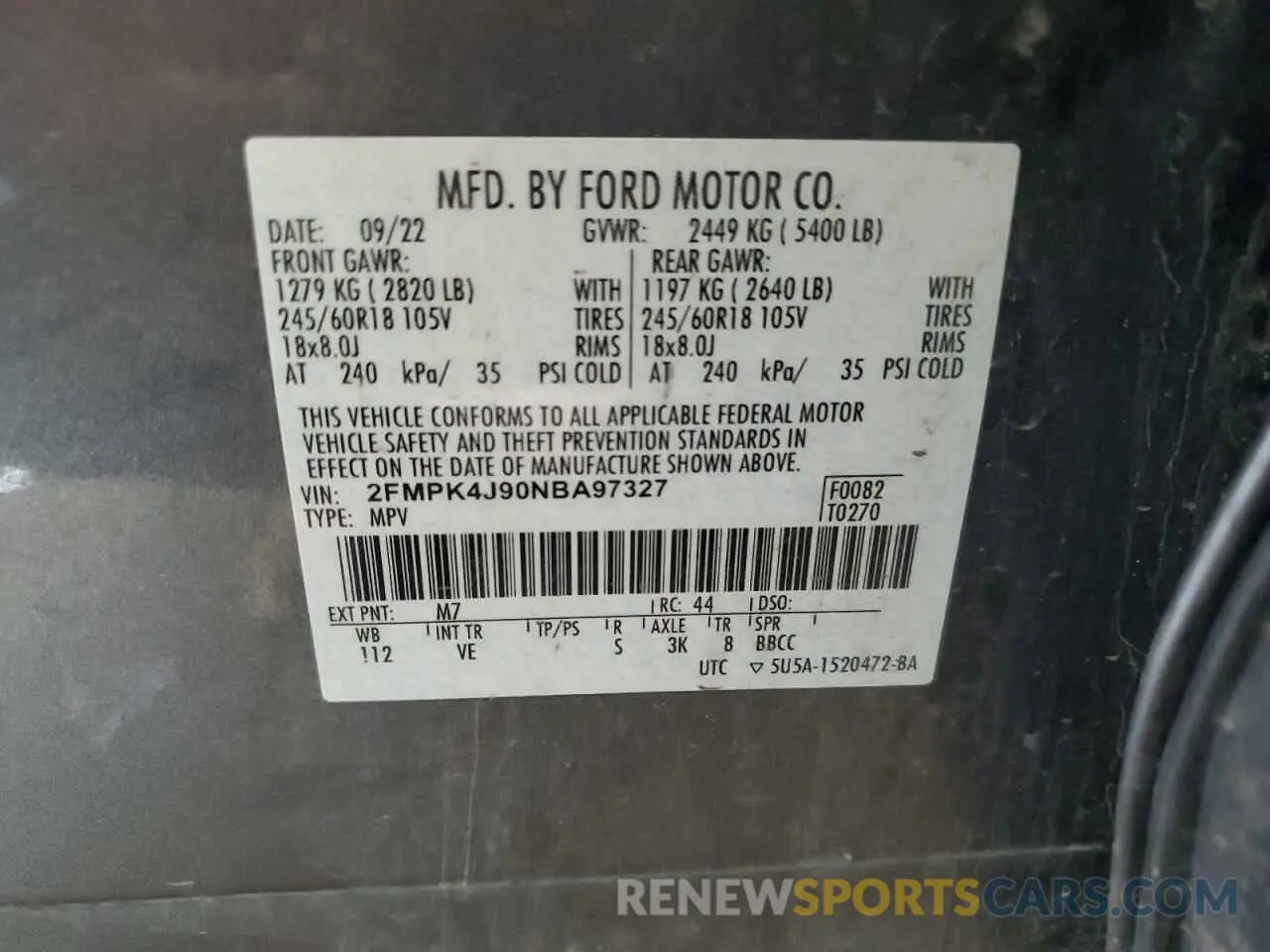 13 Photograph of a damaged car 2FMPK4J90NBA97327 FORD EDGE 2022