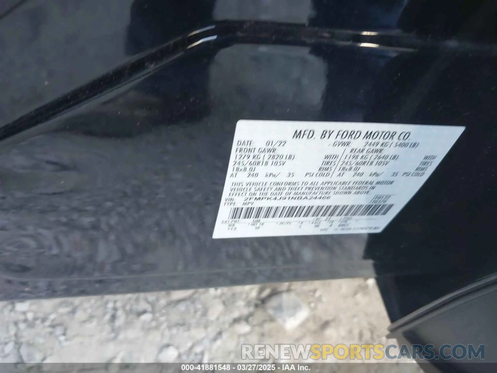 9 Фотография поврежденного автомобиля 2FMPK4J91NBA24466 FORD EDGE 2022