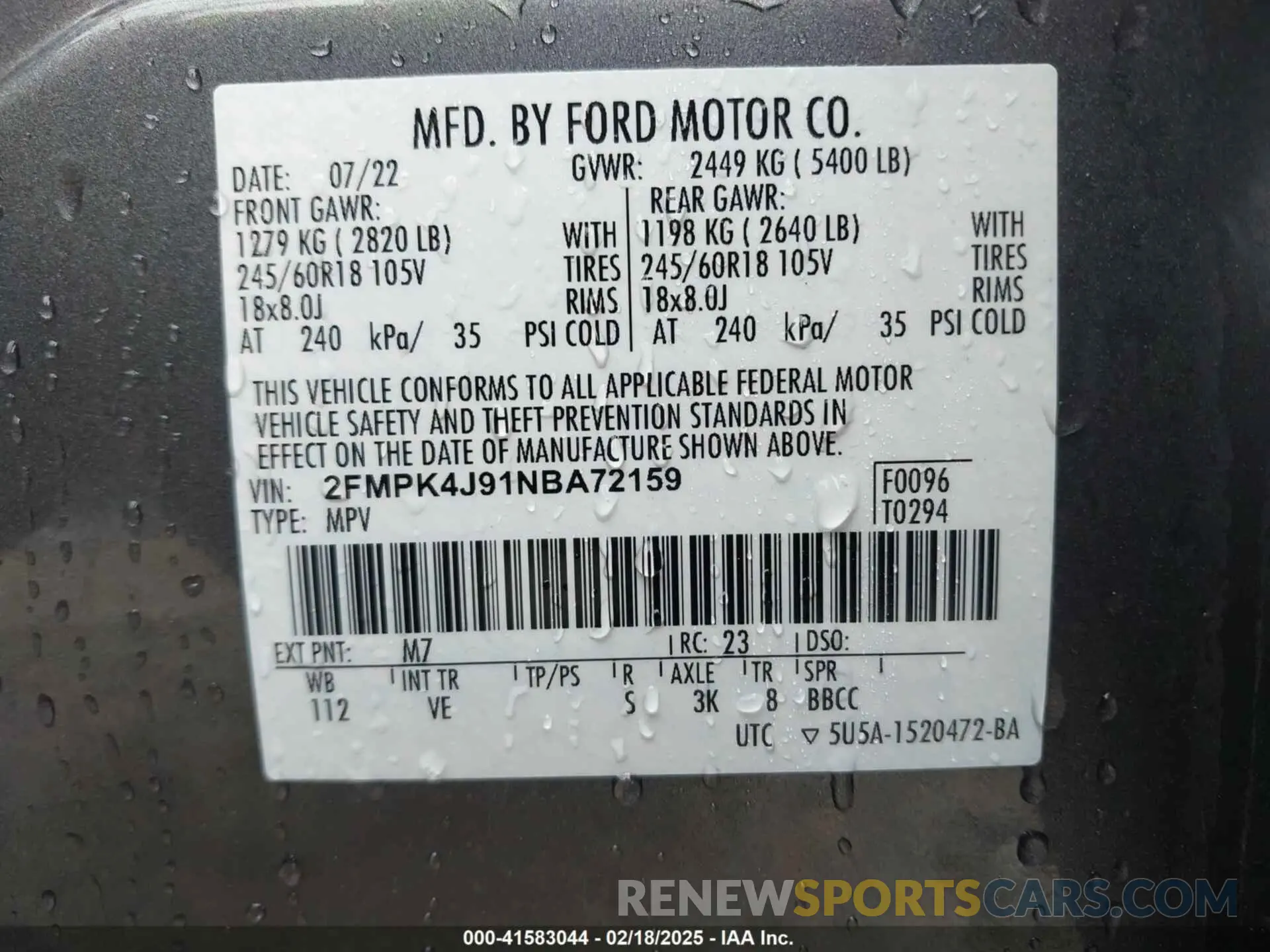 9 Photograph of a damaged car 2FMPK4J91NBA72159 FORD EDGE 2022