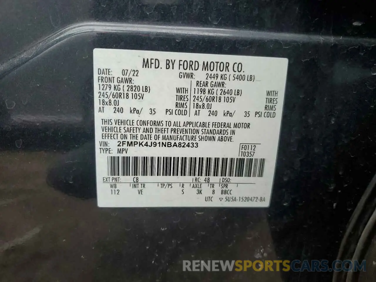13 Photograph of a damaged car 2FMPK4J91NBA82433 FORD EDGE 2022