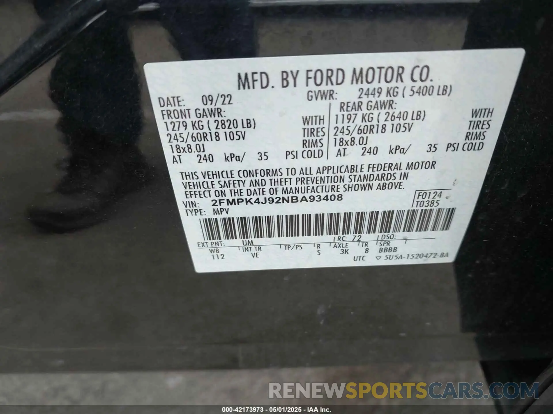 9 Photograph of a damaged car 2FMPK4J92NBA93408 FORD EDGE 2022