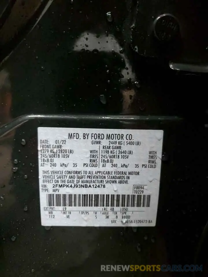 14 Фотография поврежденного автомобиля 2FMPK4J93NBA12478 FORD EDGE 2022