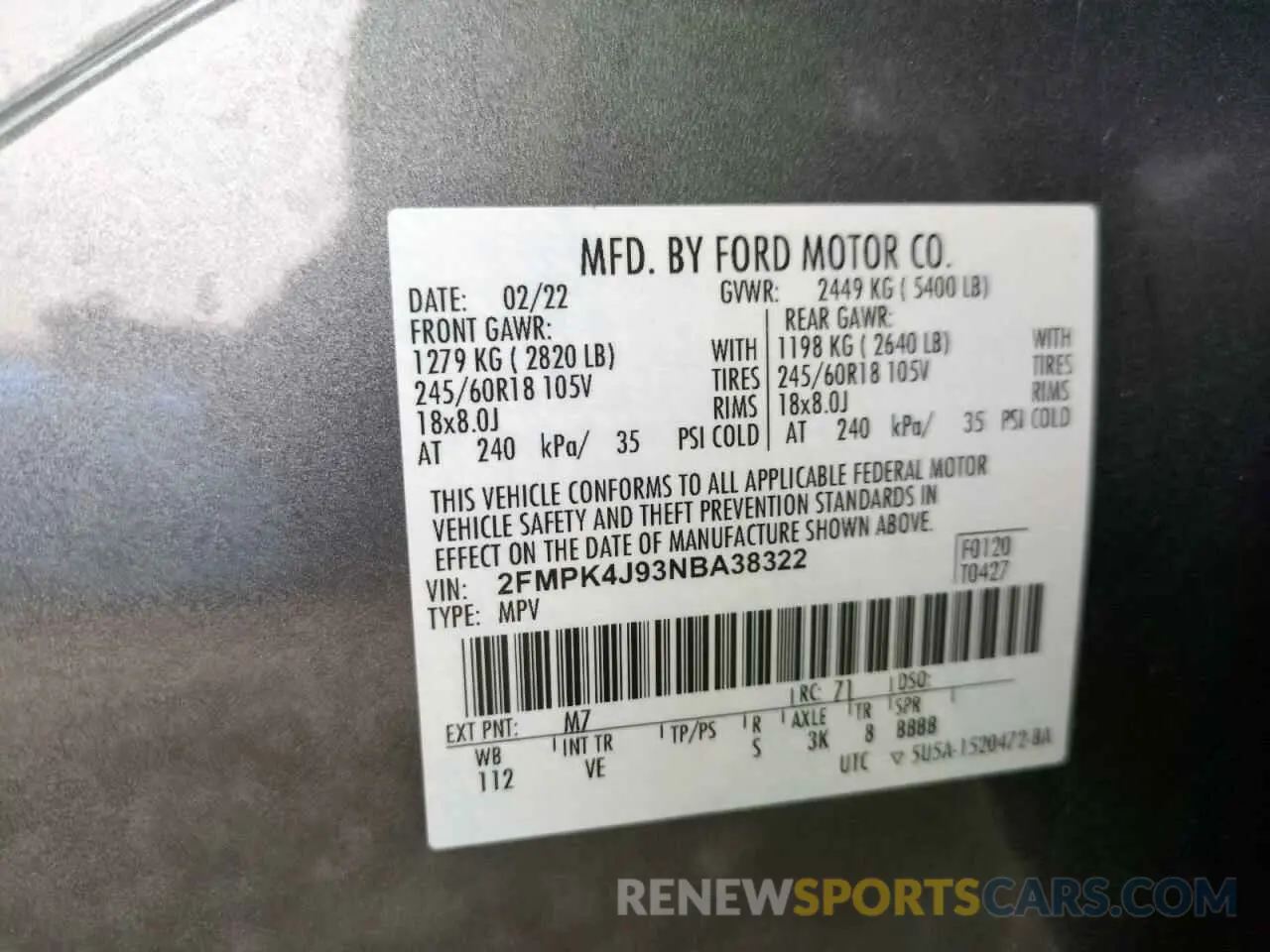 12 Photograph of a damaged car 2FMPK4J93NBA38322 FORD EDGE 2022