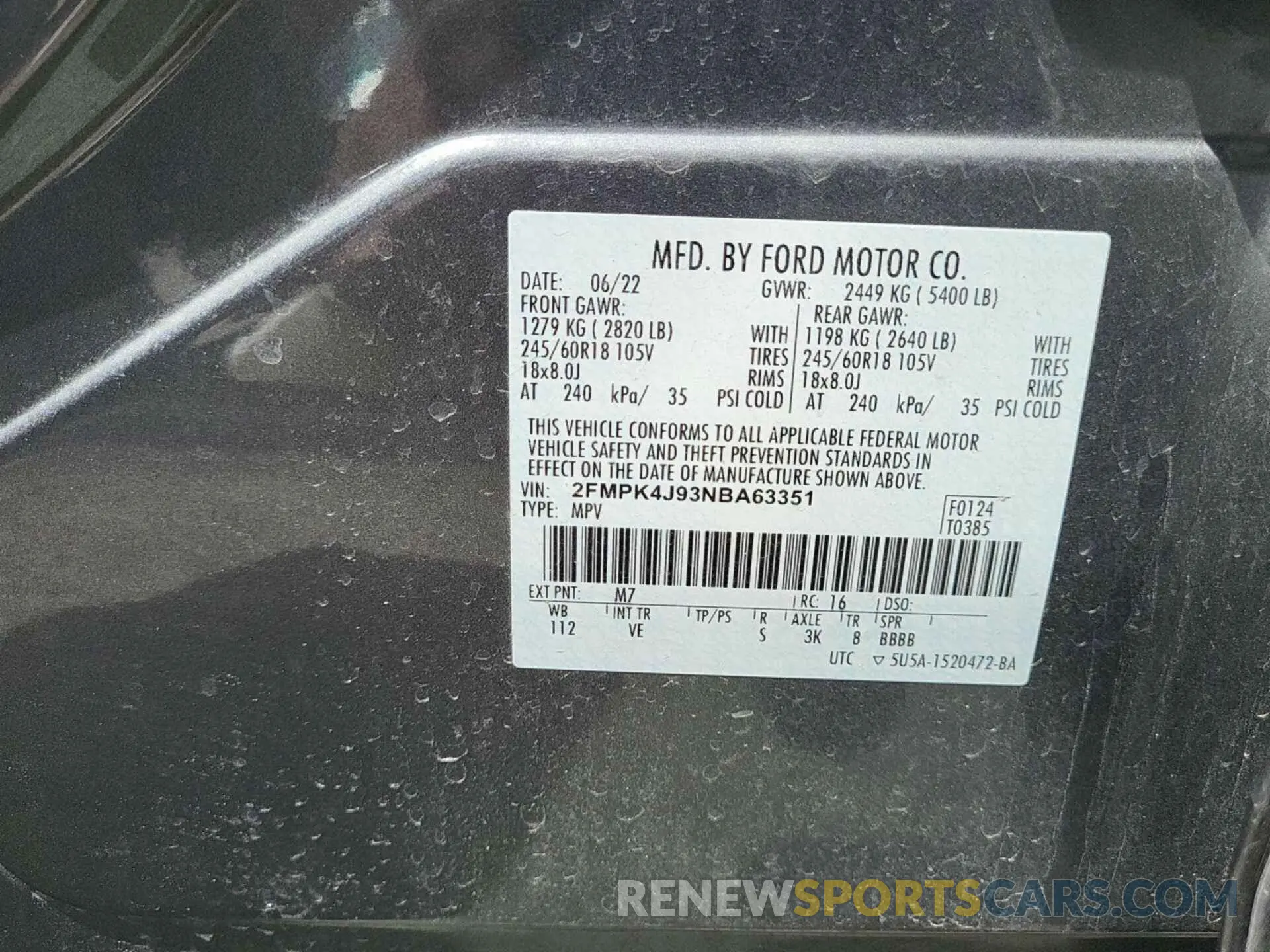 20 Фотография поврежденного автомобиля 2FMPK4J93NBA63351 FORD EDGE 2022