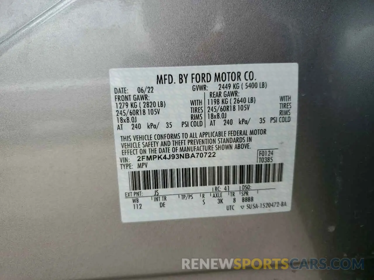 13 Фотография поврежденного автомобиля 2FMPK4J93NBA70722 FORD EDGE 2022