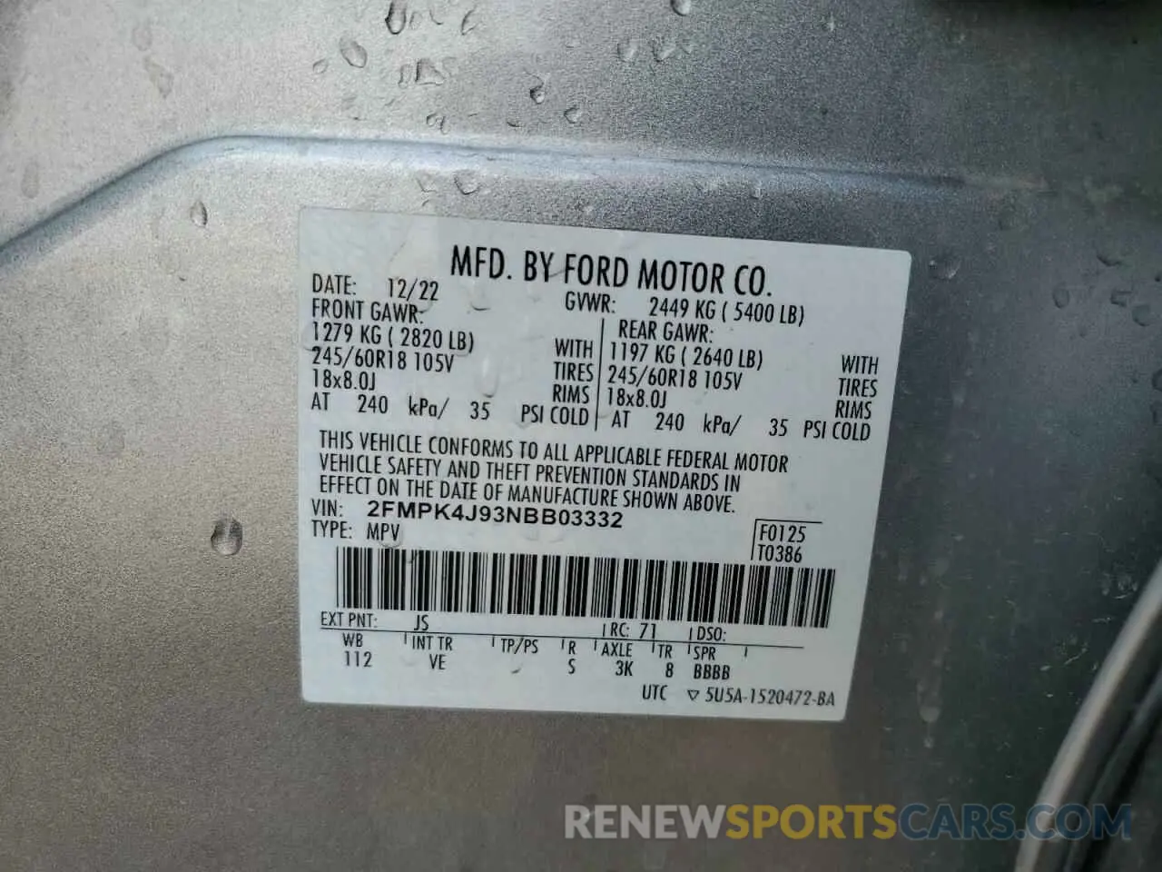 12 Фотография поврежденного автомобиля 2FMPK4J93NBB03332 FORD EDGE 2022