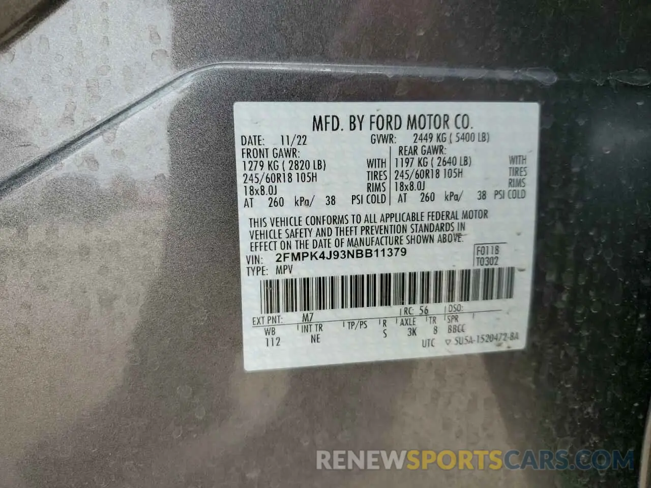 13 Фотография поврежденного автомобиля 2FMPK4J93NBB11379 FORD EDGE 2022
