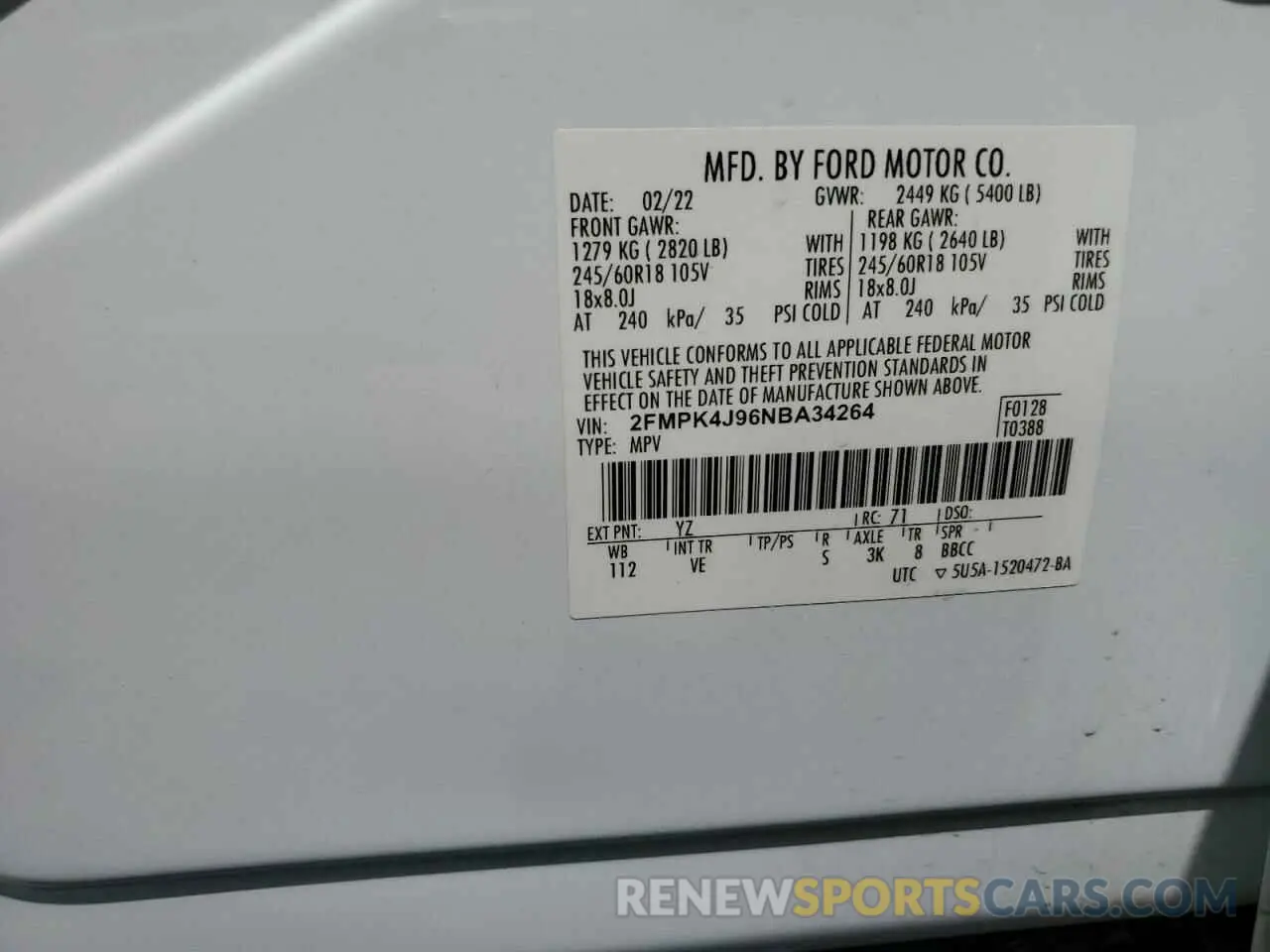 14 Фотография поврежденного автомобиля 2FMPK4J96NBA34264 FORD EDGE 2022