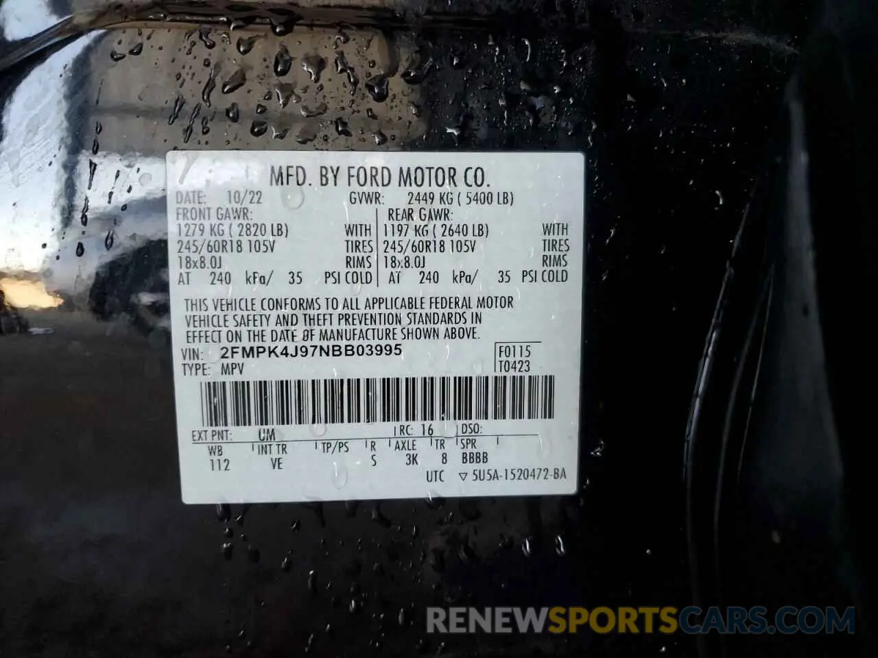 14 Фотография поврежденного автомобиля 2FMPK4J97NBB03995 FORD EDGE 2022