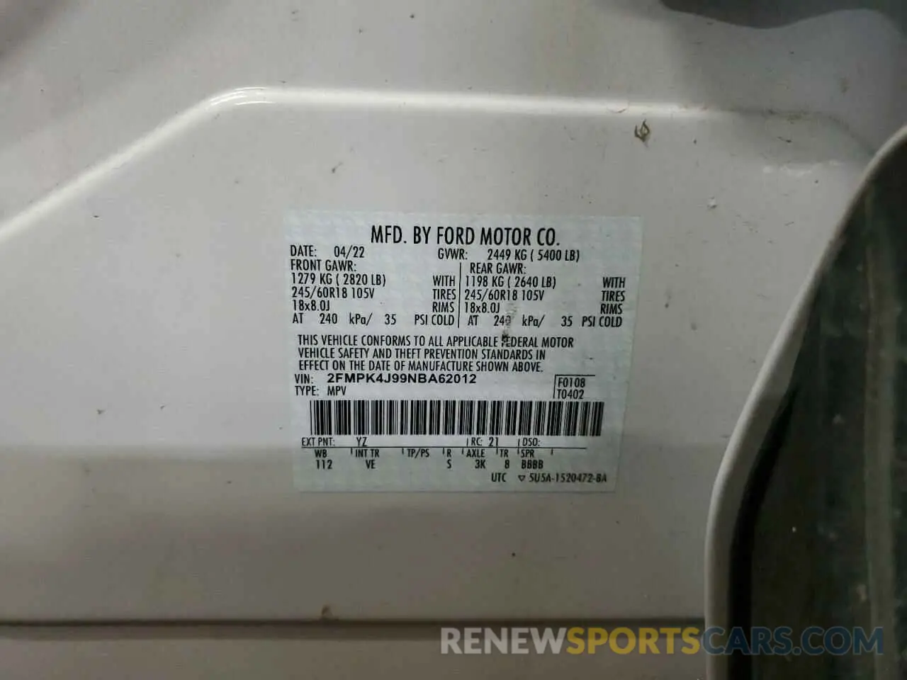 13 Фотография поврежденного автомобиля 2FMPK4J99NBA62012 FORD EDGE 2022