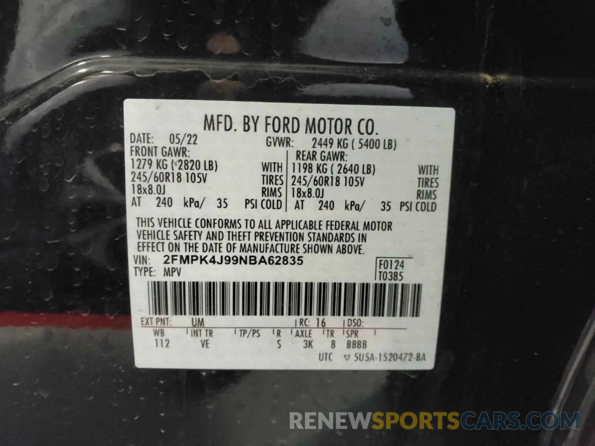 15 Photograph of a damaged car 2FMPK4J99NBA62835 FORD EDGE 2022