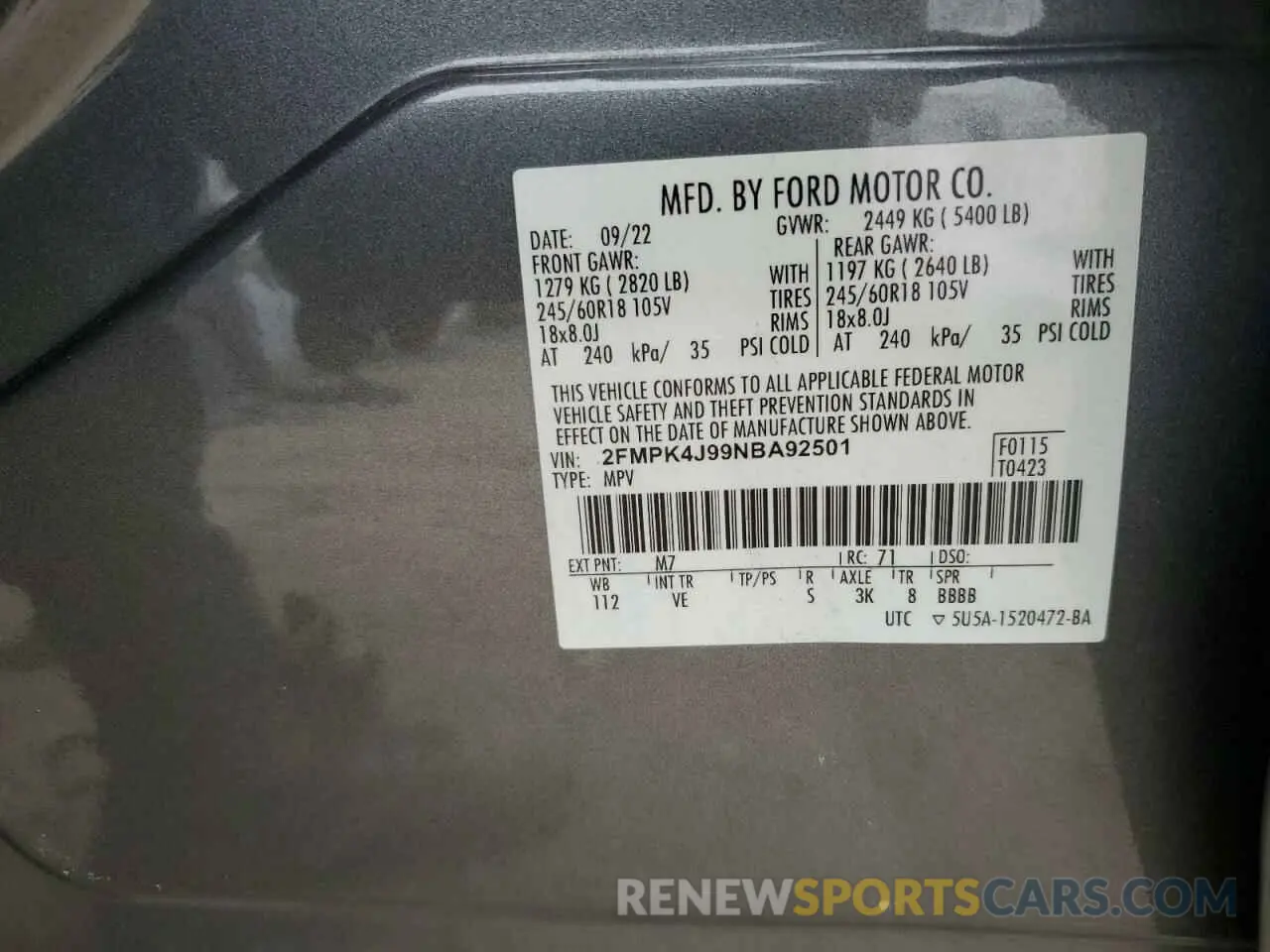15 Фотография поврежденного автомобиля 2FMPK4J99NBA92501 FORD EDGE 2022