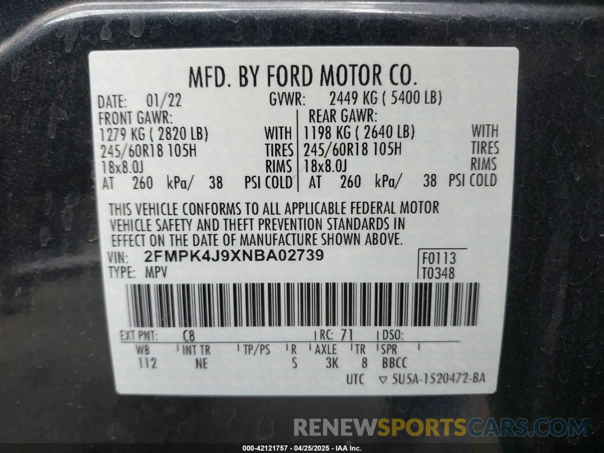 9 Фотография поврежденного автомобиля 2FMPK4J9XNBA02739 FORD EDGE 2022