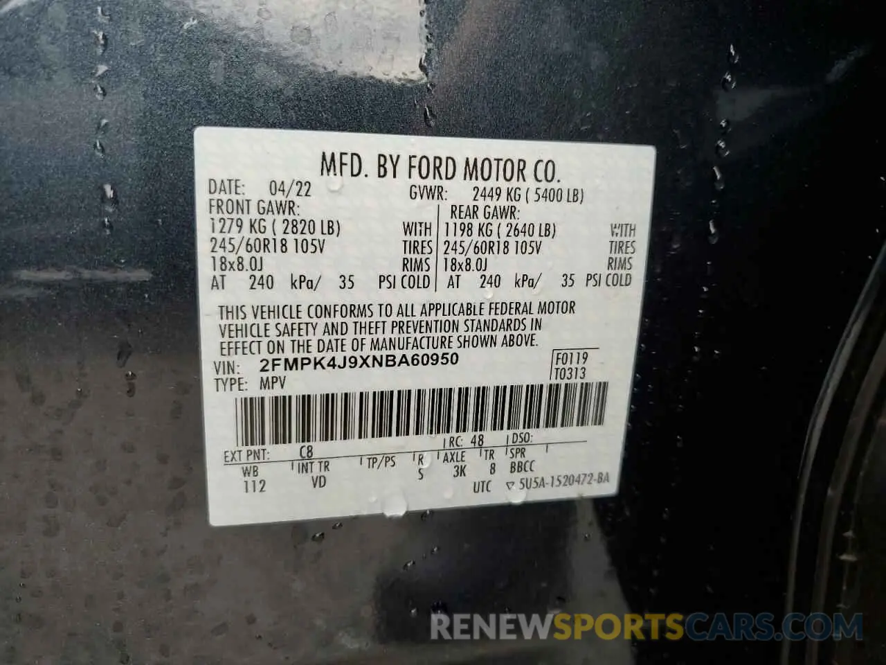 13 Фотография поврежденного автомобиля 2FMPK4J9XNBA60950 FORD EDGE 2022