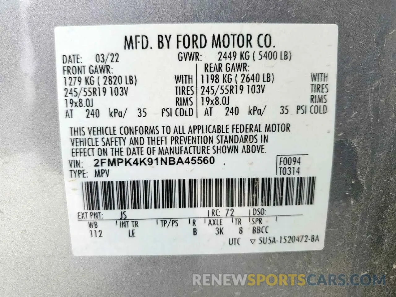 13 Photograph of a damaged car 2FMPK4K91NBA45560 FORD EDGE 2022