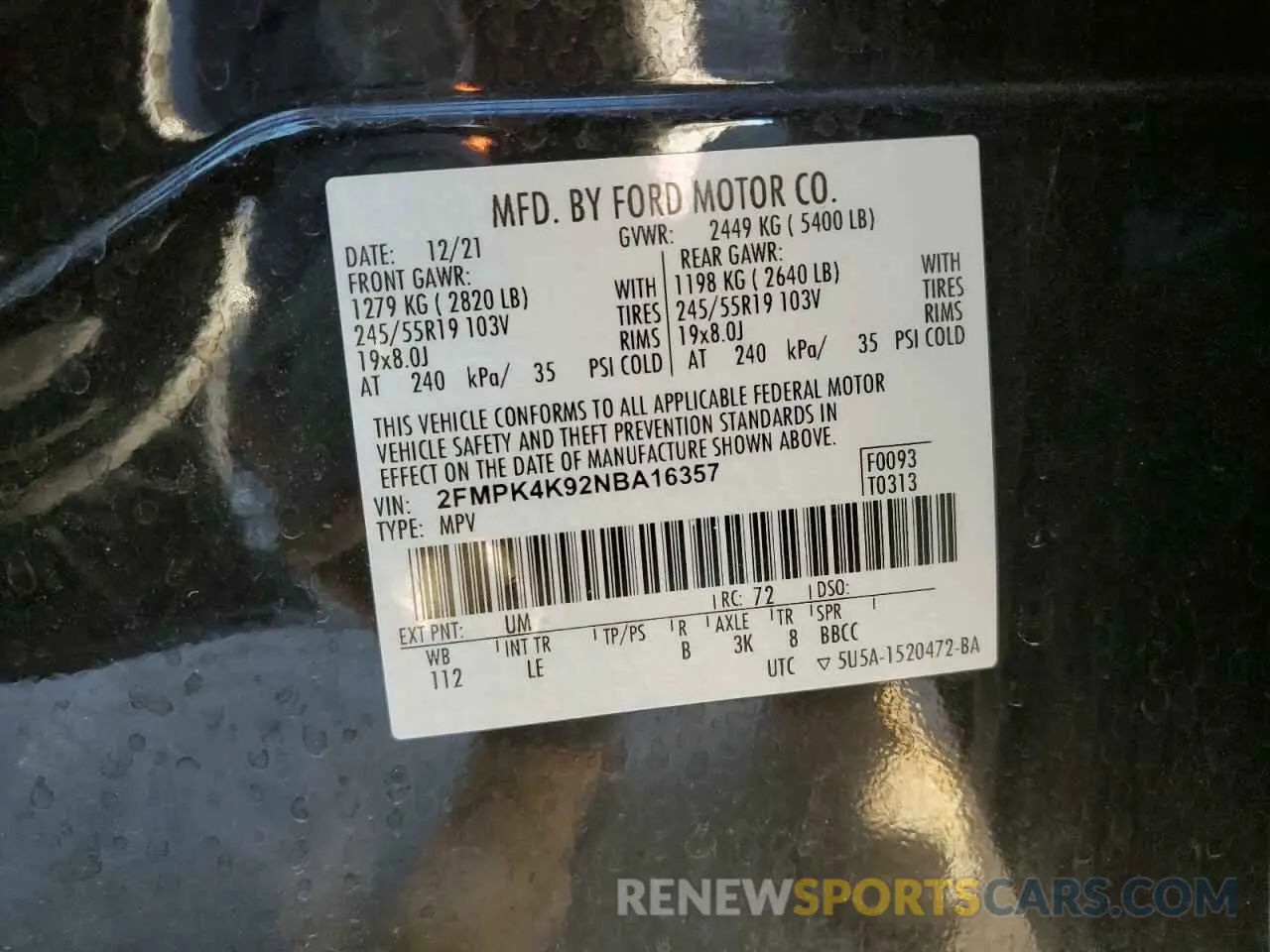 15 Photograph of a damaged car 2FMPK4K92NBA16357 FORD EDGE 2022