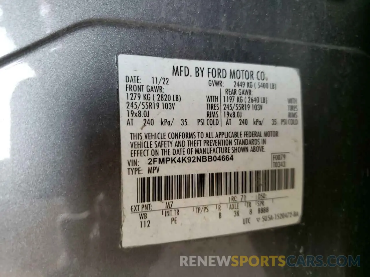 13 Фотография поврежденного автомобиля 2FMPK4K92NBB04664 FORD EDGE 2022