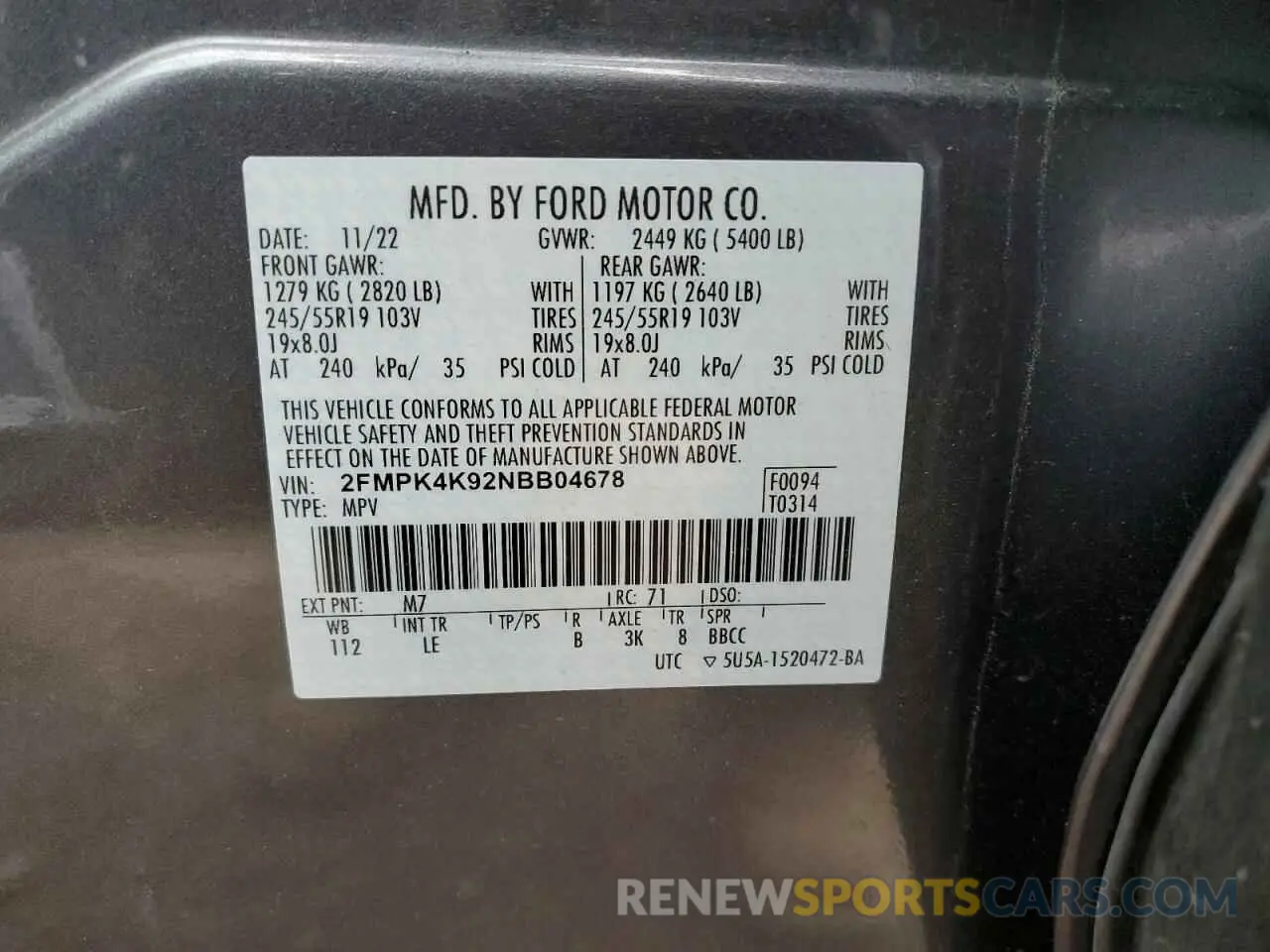13 Фотография поврежденного автомобиля 2FMPK4K92NBB04678 FORD EDGE 2022