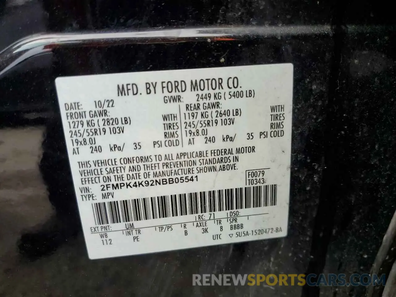 13 Photograph of a damaged car 2FMPK4K92NBB05541 FORD EDGE 2022