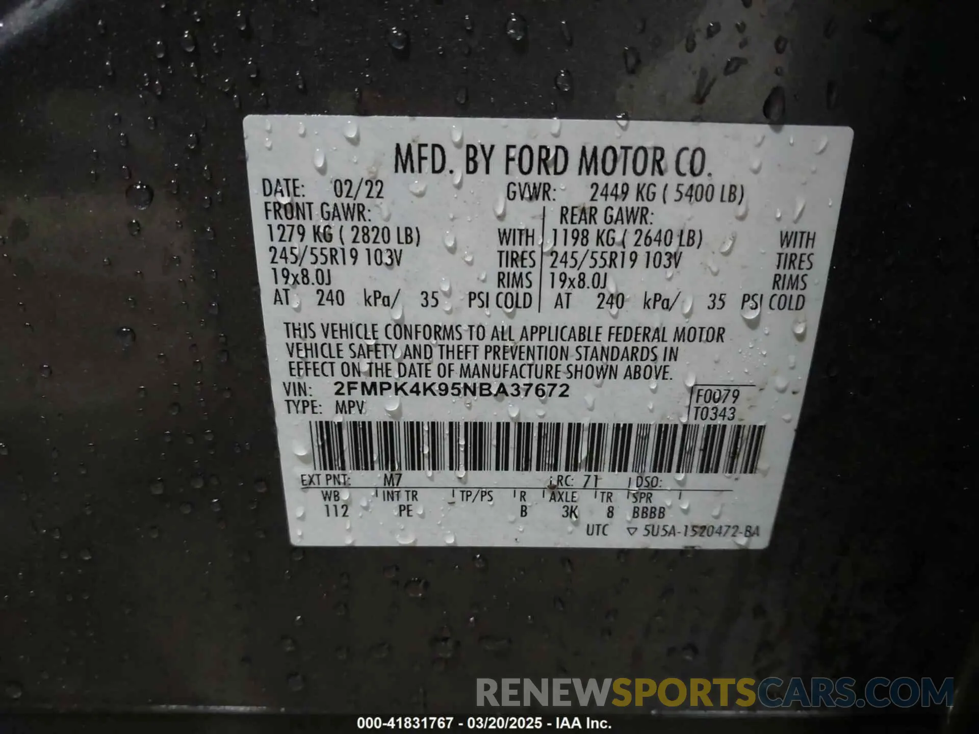 9 Photograph of a damaged car 2FMPK4K95NBA37672 FORD EDGE 2022