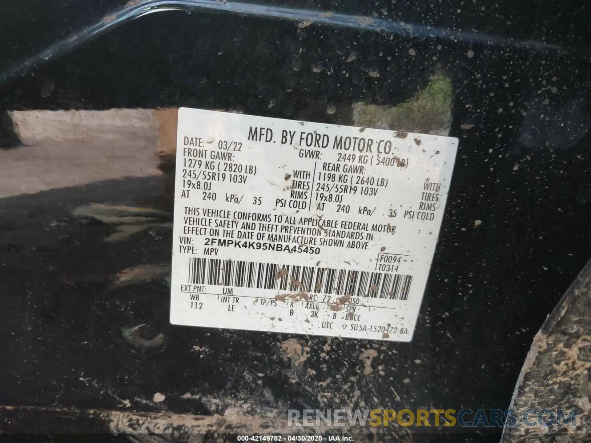 9 Фотография поврежденного автомобиля 2FMPK4K95NBA45450 FORD EDGE 2022