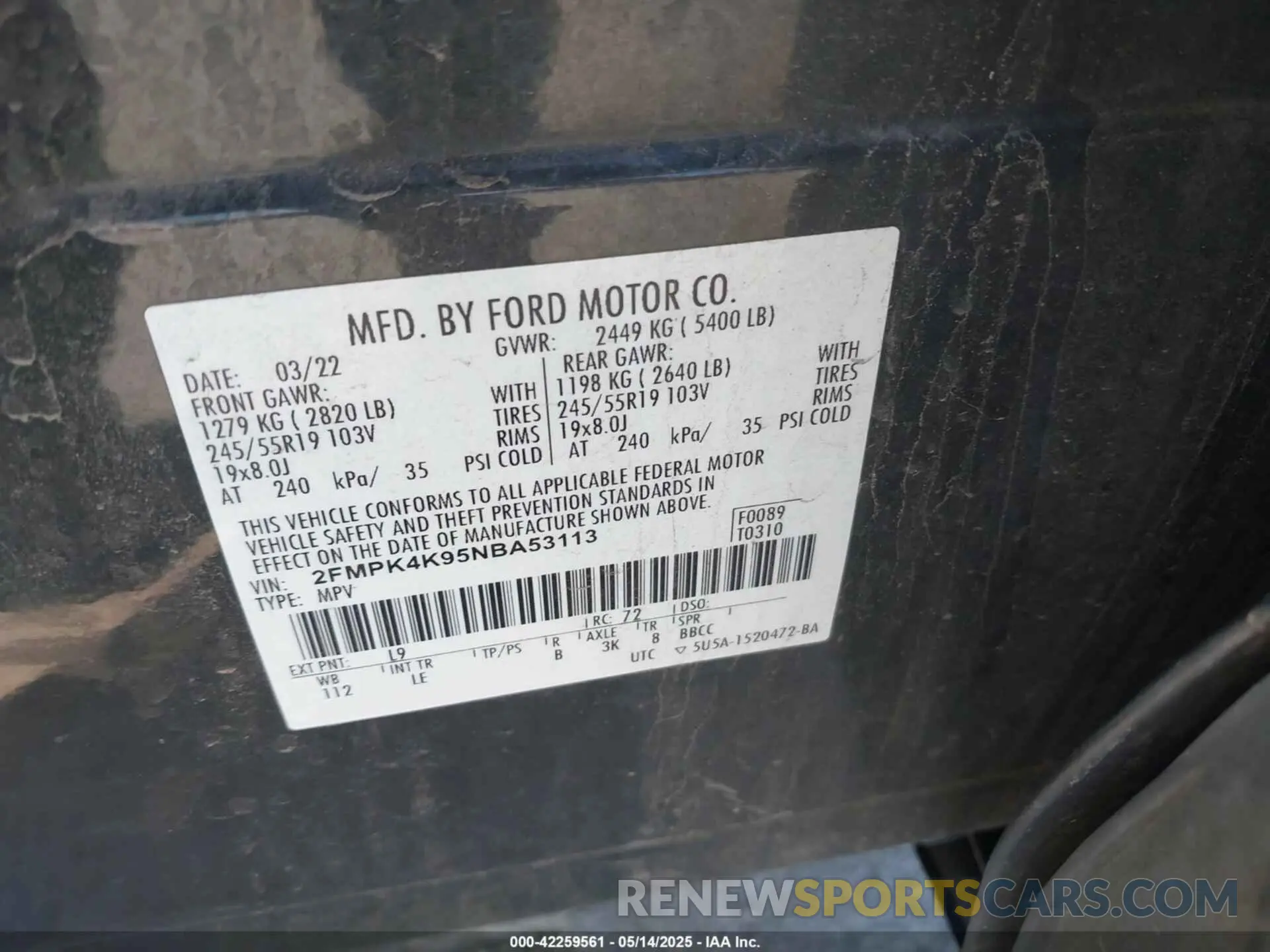 9 Photograph of a damaged car 2FMPK4K95NBA53113 FORD EDGE 2022