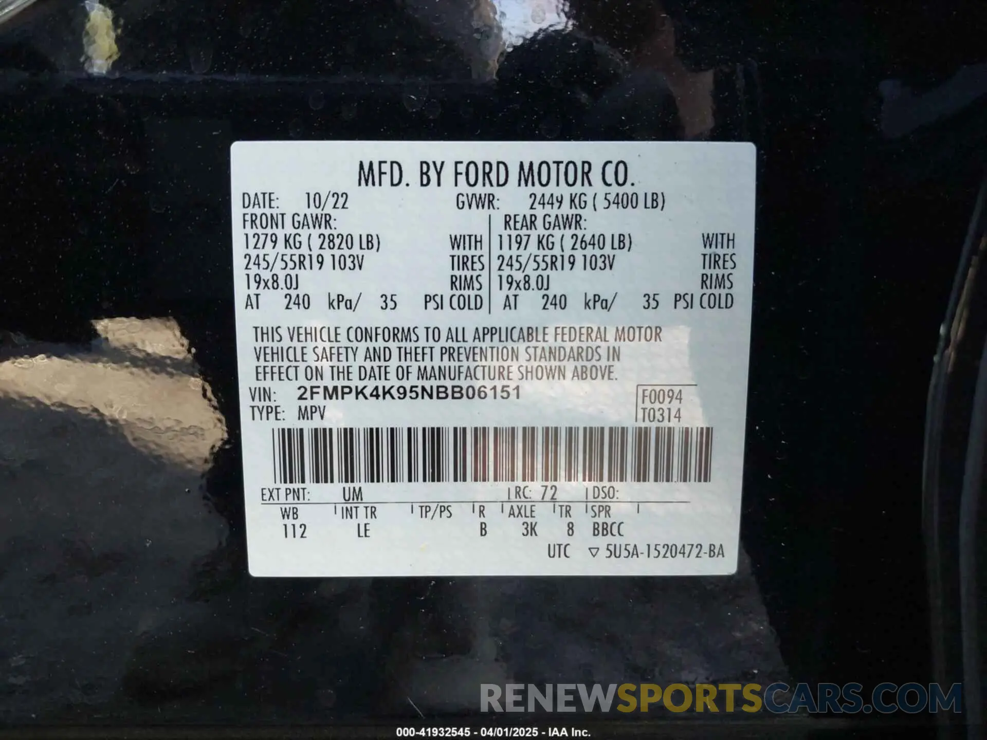 9 Фотография поврежденного автомобиля 2FMPK4K95NBB06151 FORD EDGE 2022