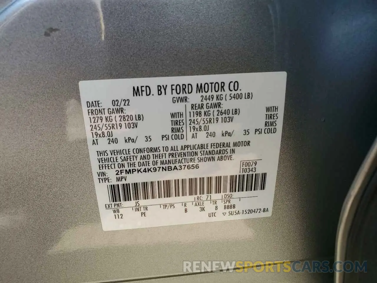 13 Photograph of a damaged car 2FMPK4K97NBA37656 FORD EDGE 2022